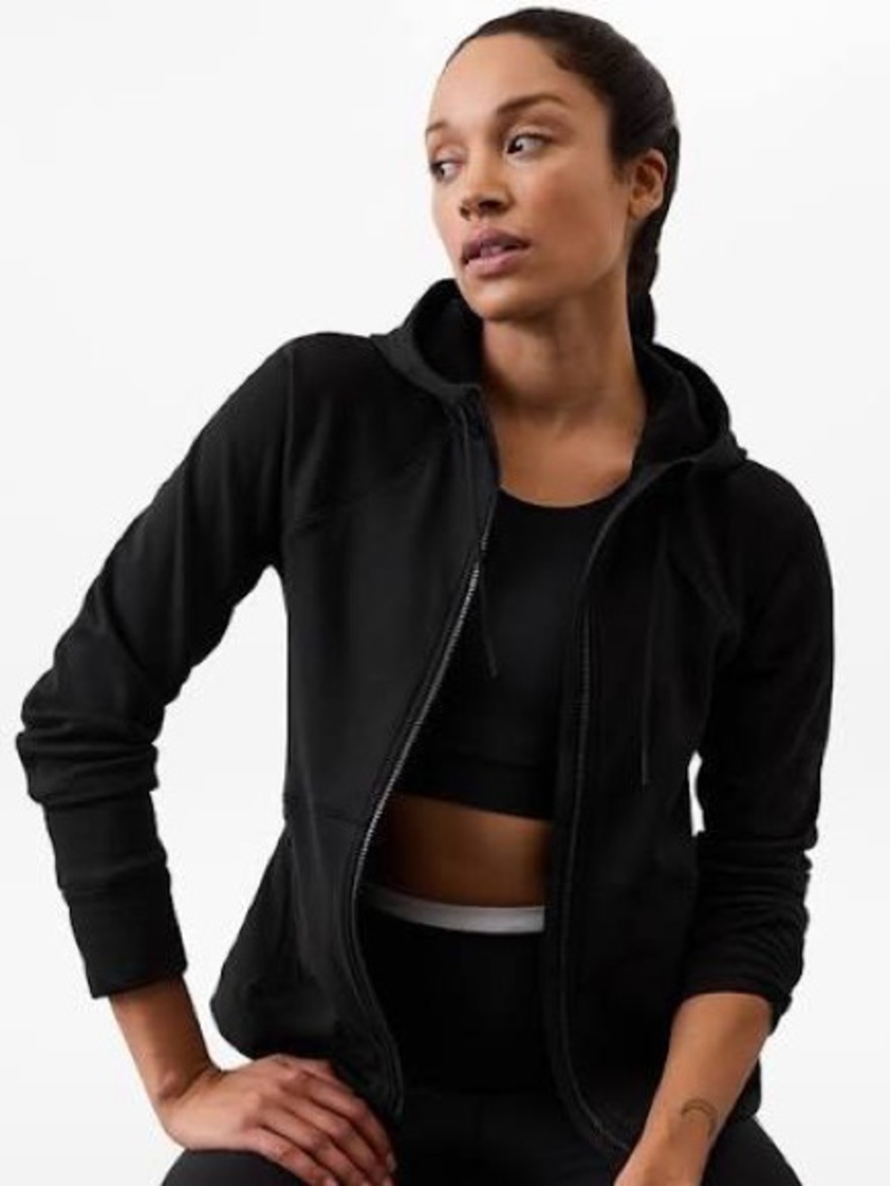 Athleta Black Full-Zip Hoodie with Attached Hood (LP)